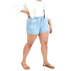 Torrid Chambray Blue Relaxed Fit Draw String Waste Cotton Casual Short Shorts